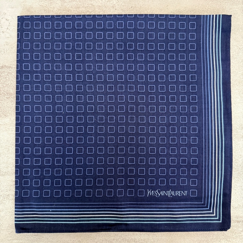 Yves Saint Laurent Geometric Navy Pocket Square cotton